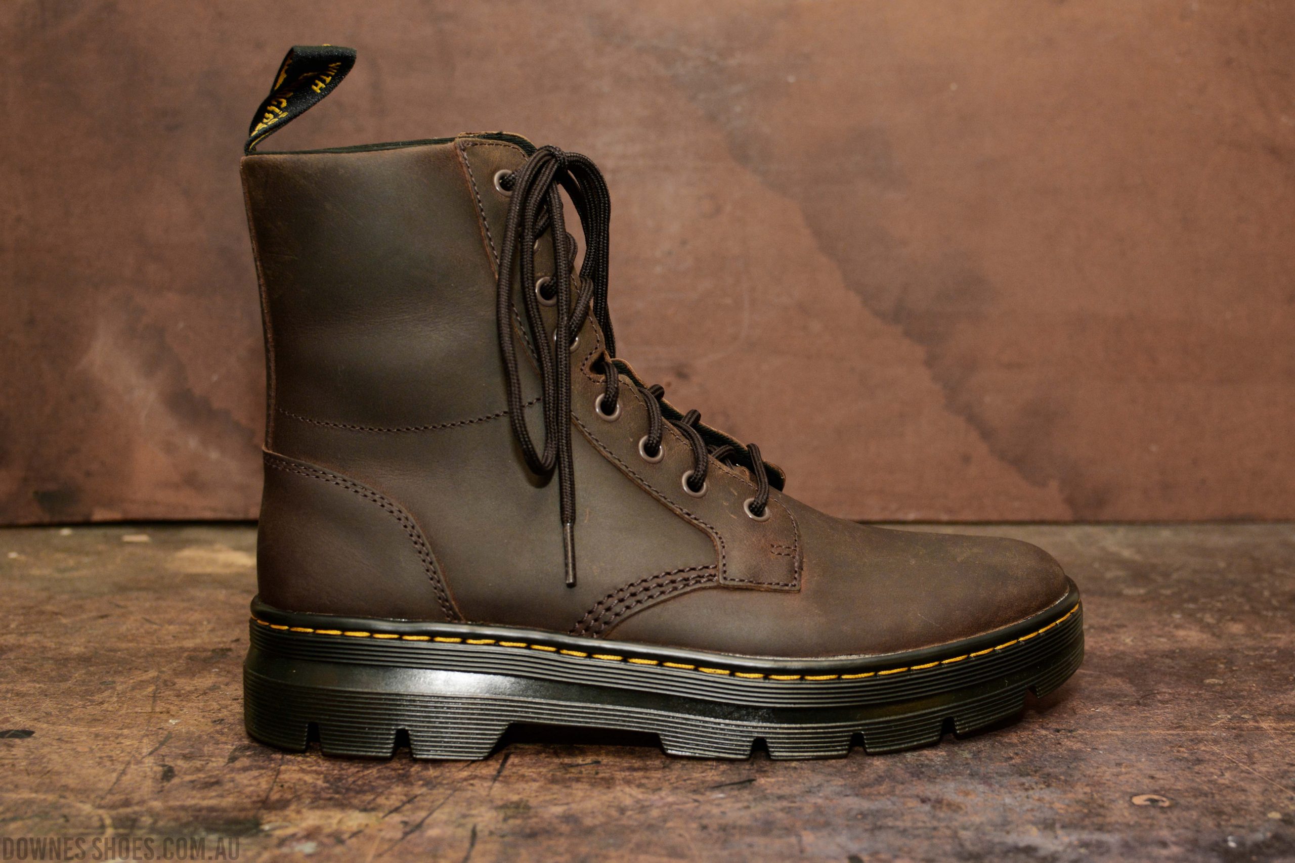 Combs Crazy Horse Dark Brown 8 Eye Tech Boot — Downes