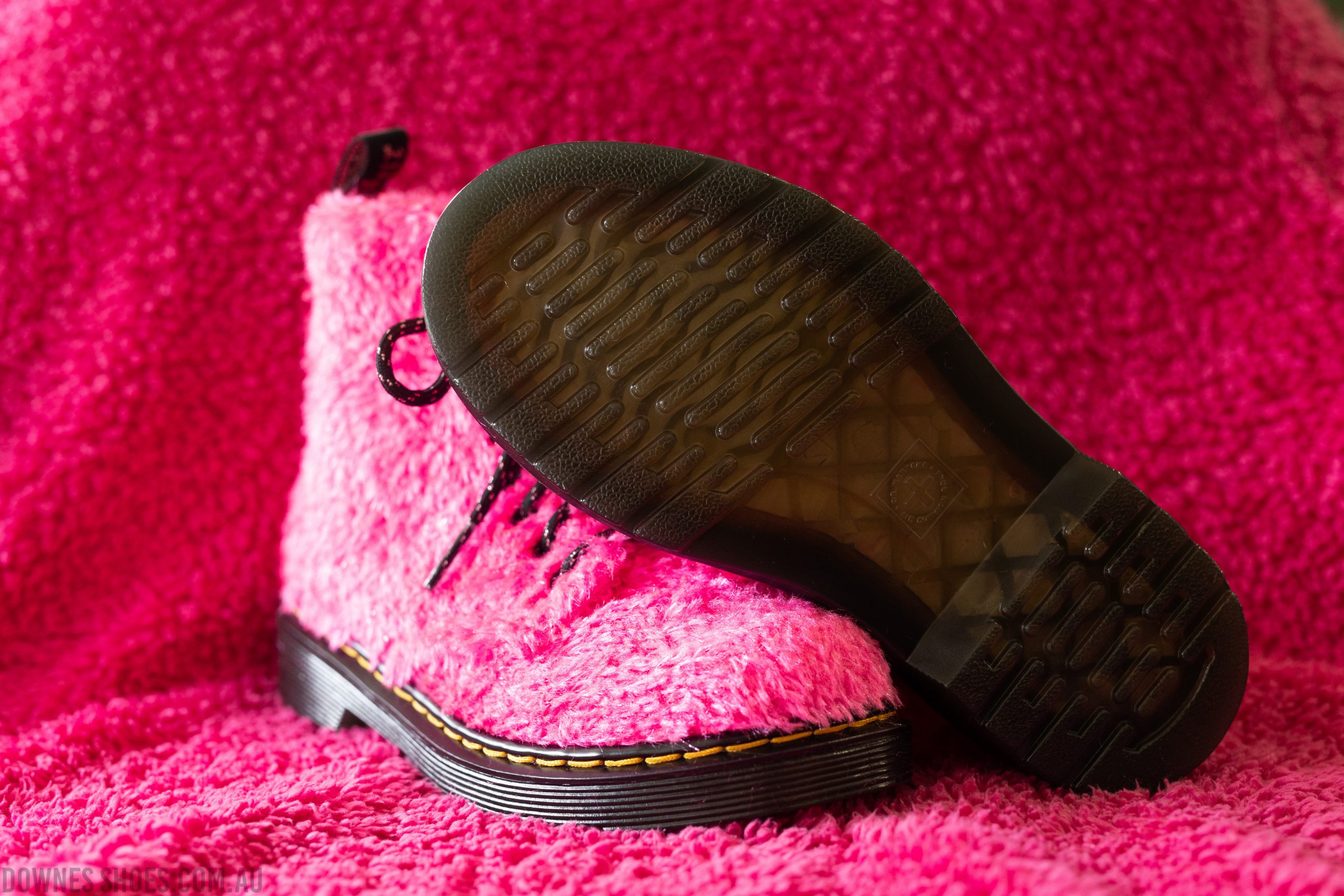 Junior 1460 Clash Pink Tinsel Fur 8 Eye Boot