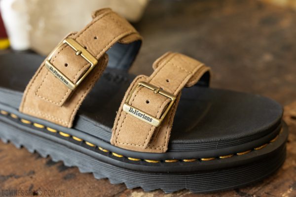 Myles Savannah Tan Tumbled Nubuck Slide — Downes