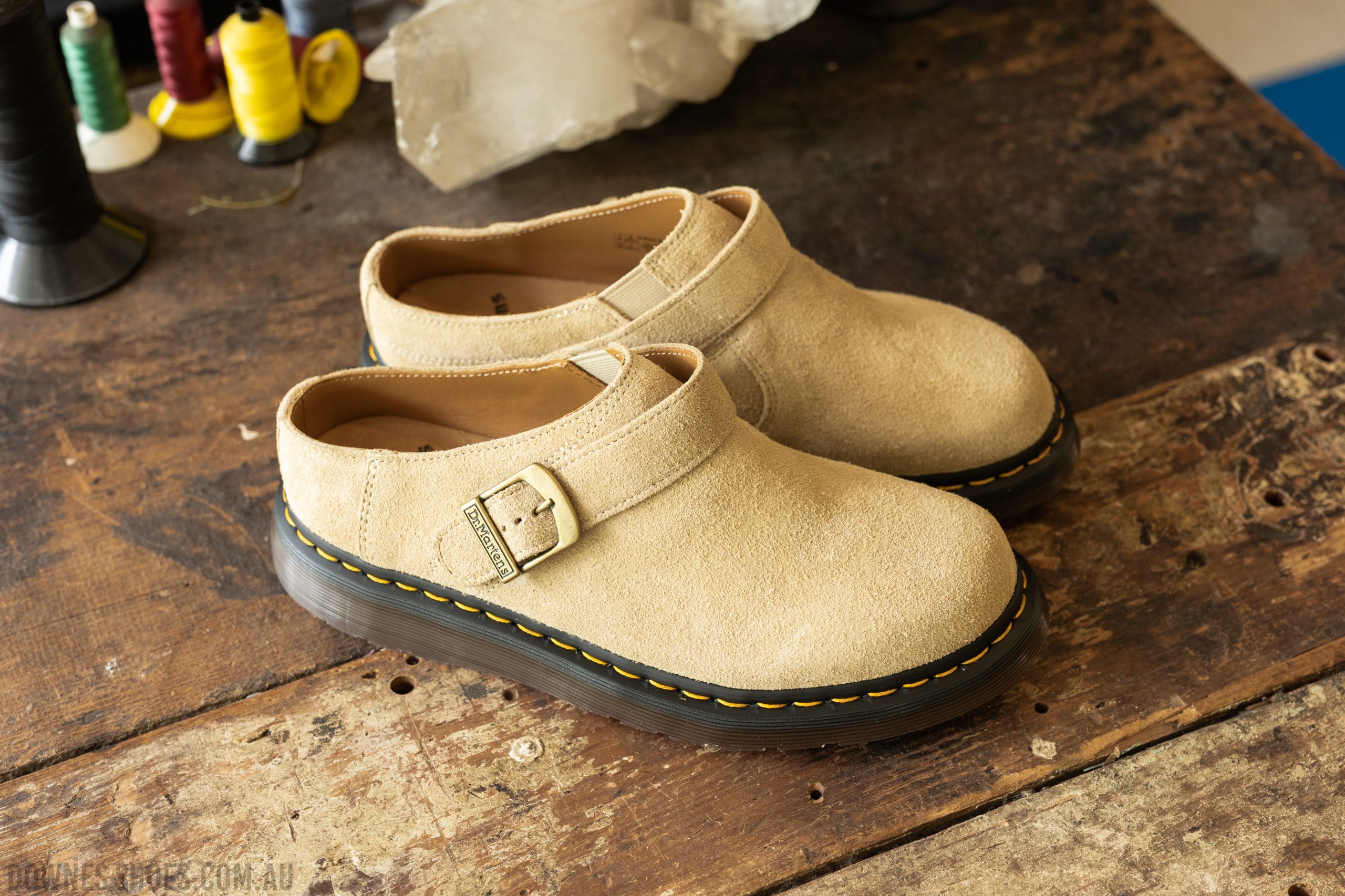 [DR.MARTENS] Isham Parchment Desert Oasis Suede ☆ Isham Parchment Desert Oasis Suede Mules — Downes