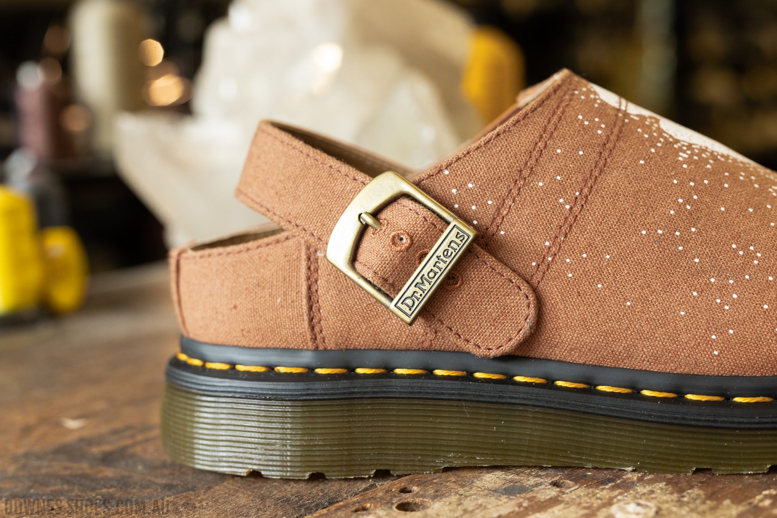 Isham Vegan Dark Tan Floral Hemp Canvas