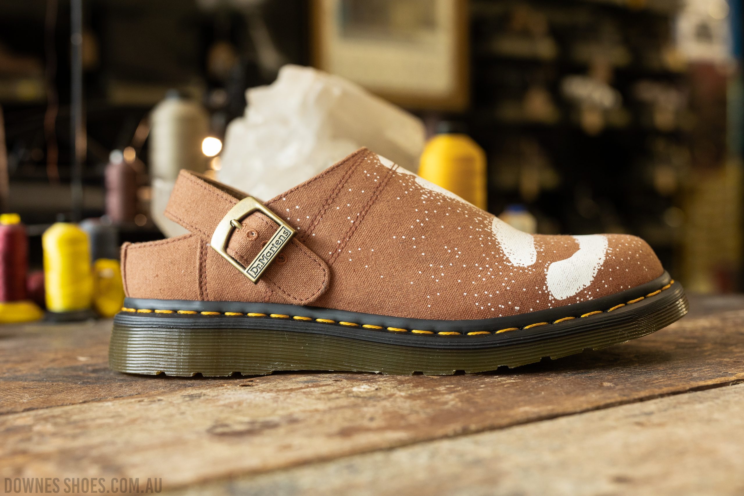Isham Vegan Dark Tan Floral Hemp Canvas