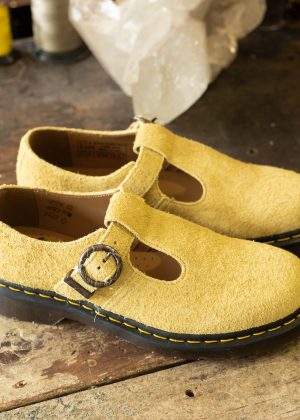 T-Bar Hazy Yellow Long Napped Suede Mary Jane