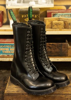 Solovair Zip 14-Eye Derby Boot Black Hi-Shine