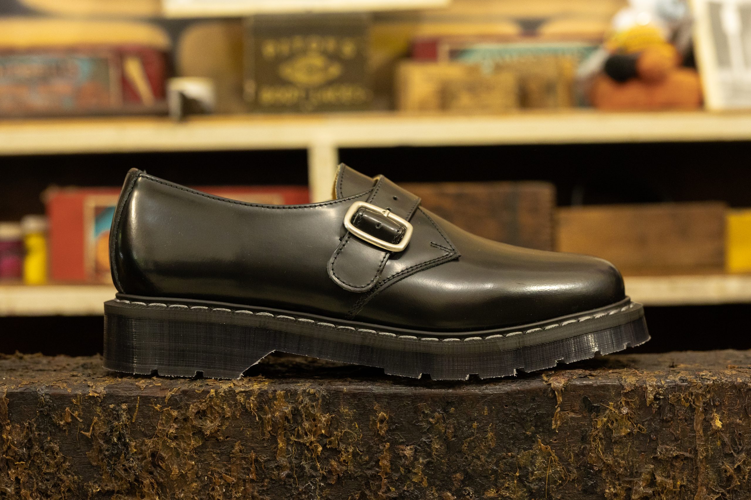 Solovair Single Buckle Monk Shoe Black Hi-Shine — Downes
