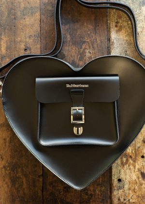 Large Heart Black Leather Backpack