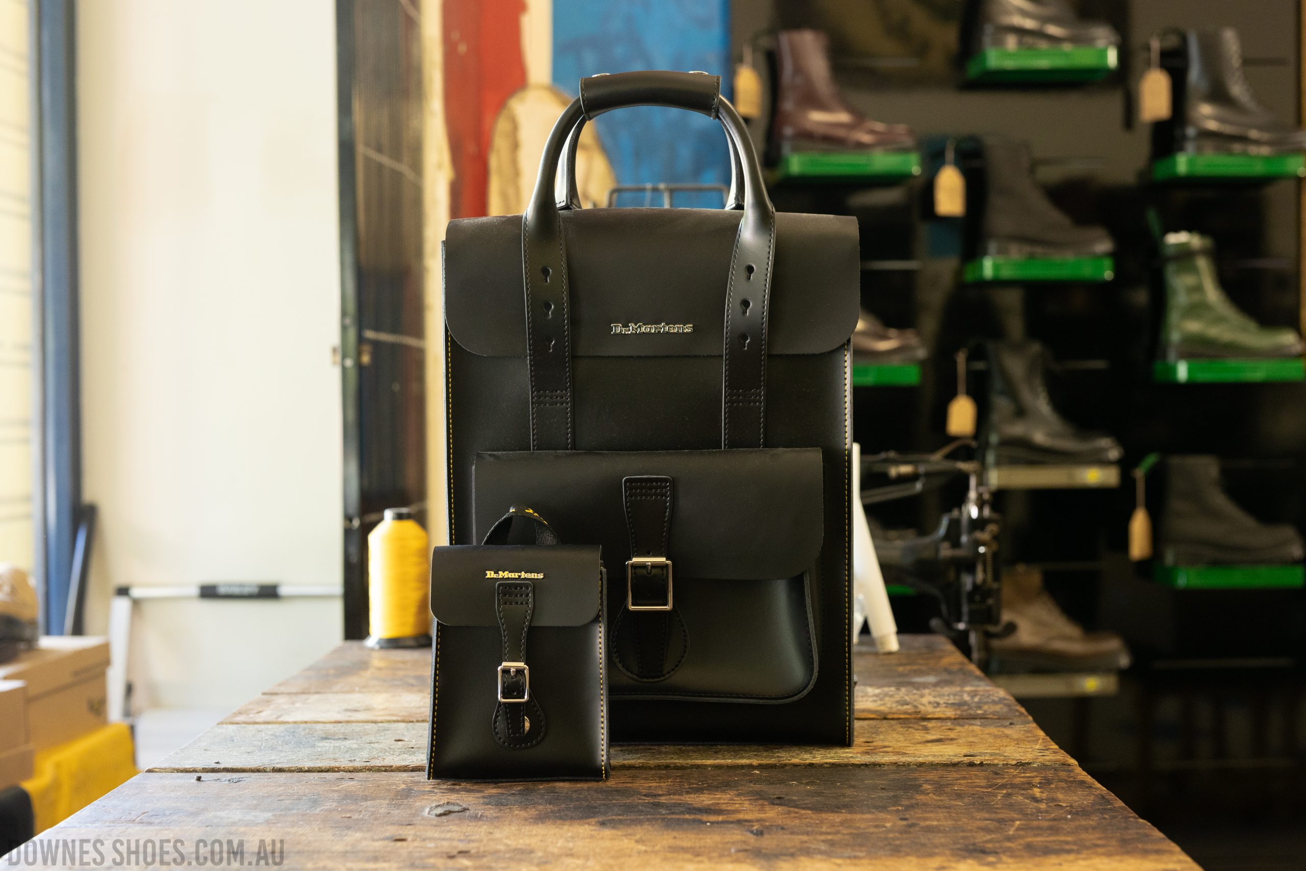 dr martens small leather backpack dimensions Dr. Mini Box Backpack, Black Smooth+Black Kiev Front flap closure Vintage Dr Martens Backpack One