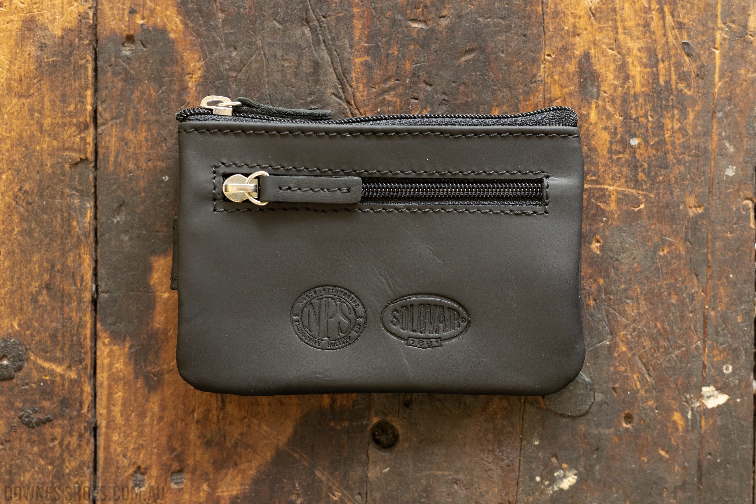 Solovair Black Leather Key and Coin Wallet Greasy Matt Leather