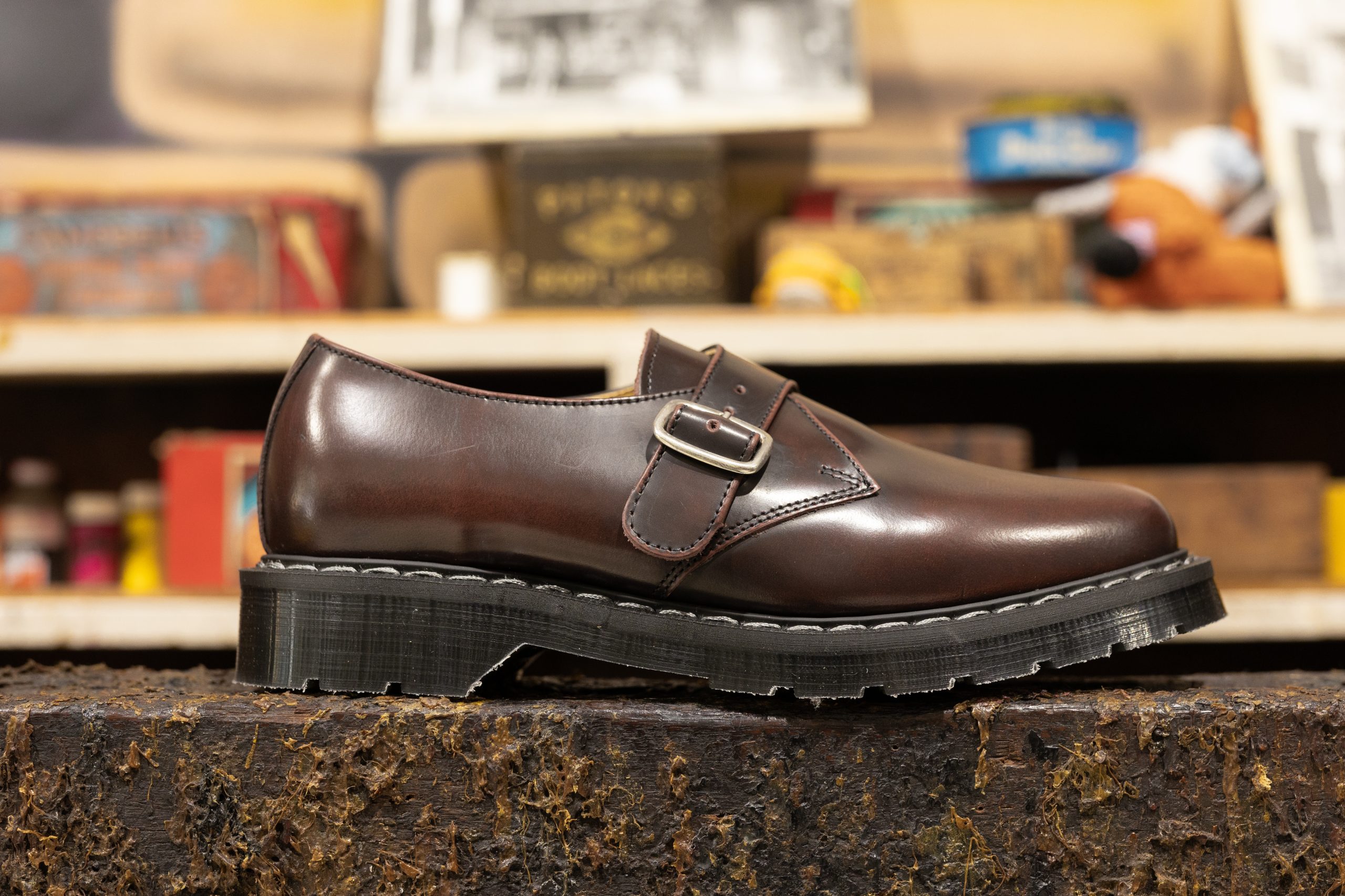 Solovair Single Buckle Monk Shoe Burgundy Rub-Off