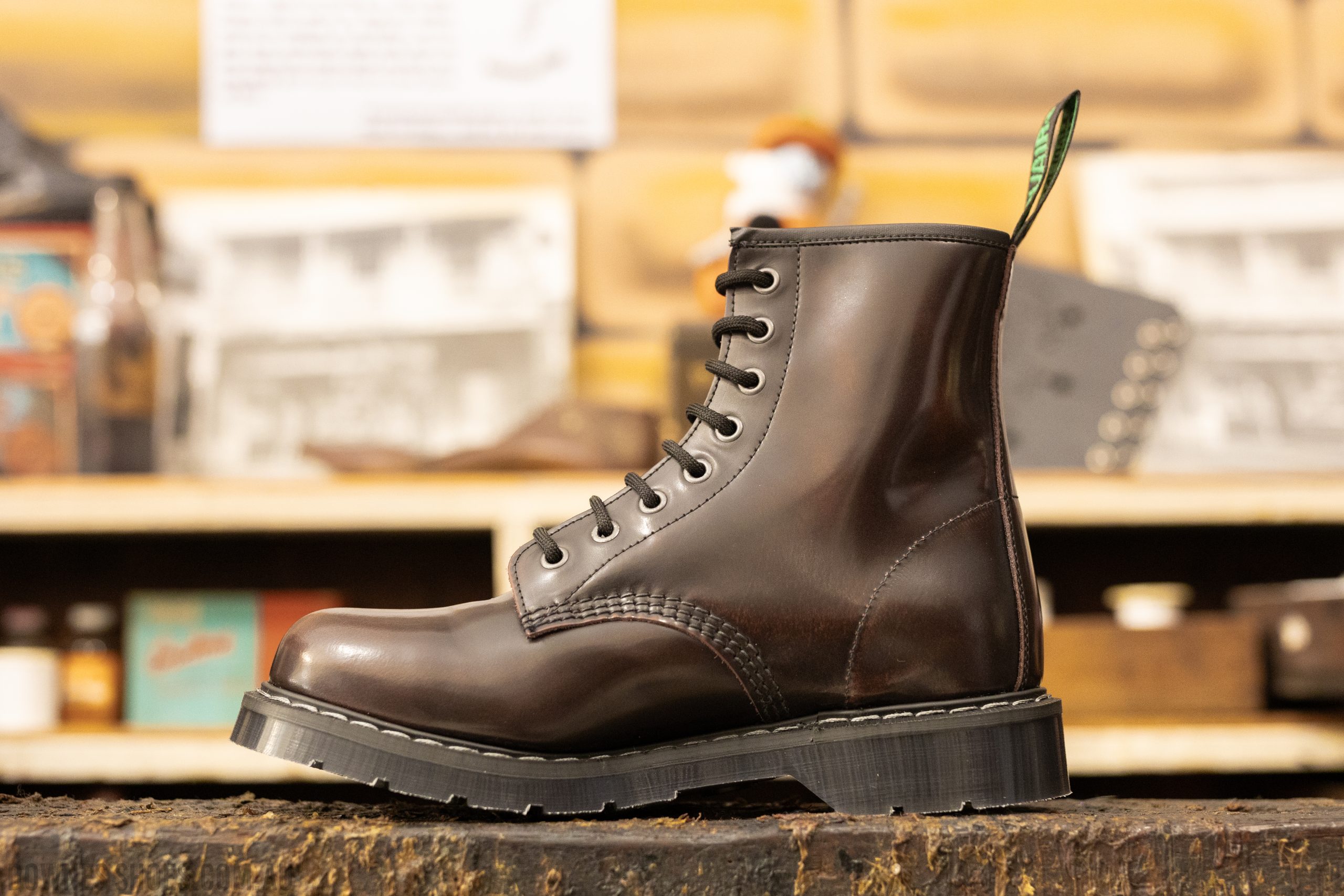 Black Hi-Shine 11 Eye Derby Boot | Solovair | Handmade in