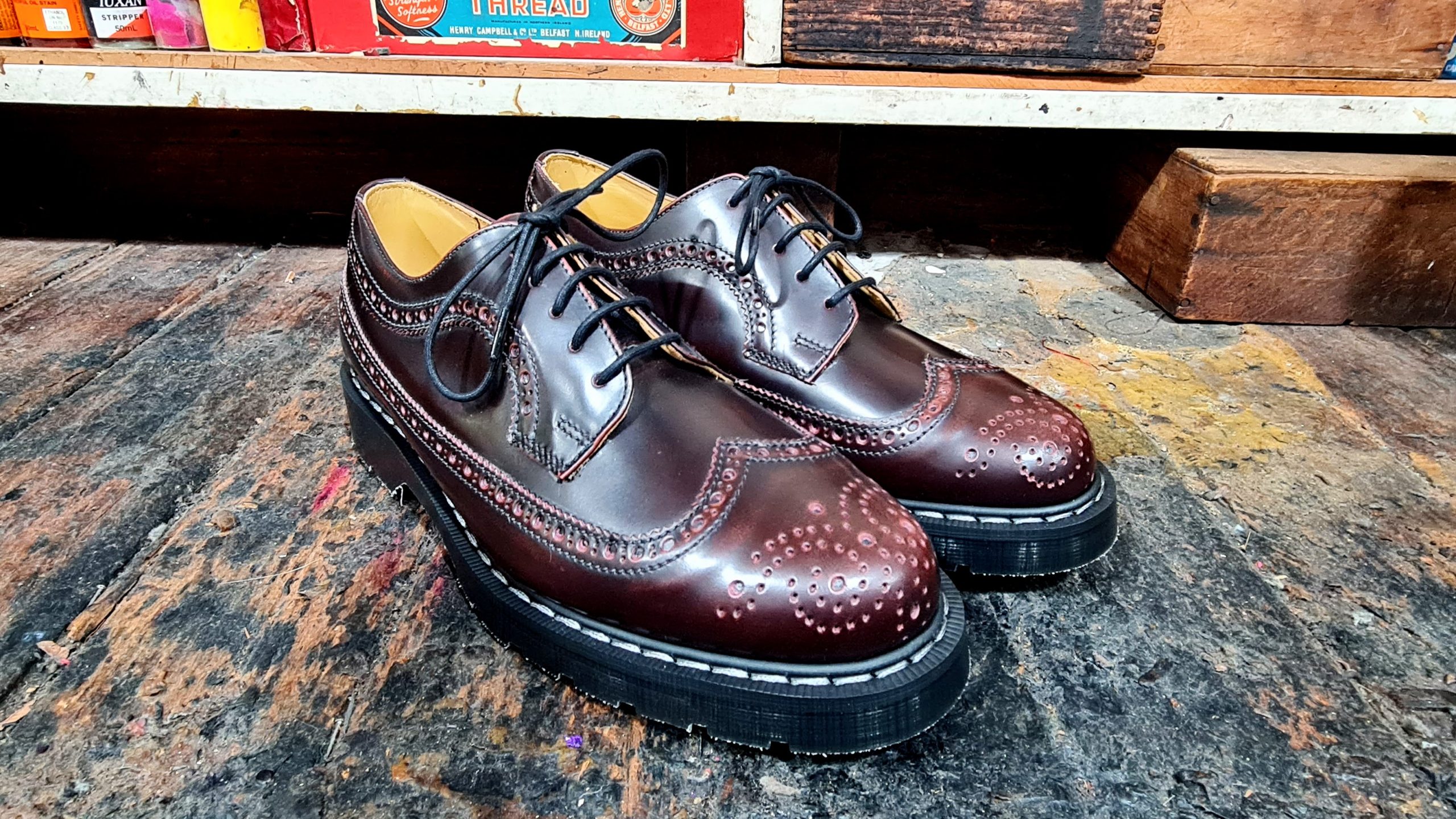 Solovair American Brogue Burgundy Rub-Off Shoe