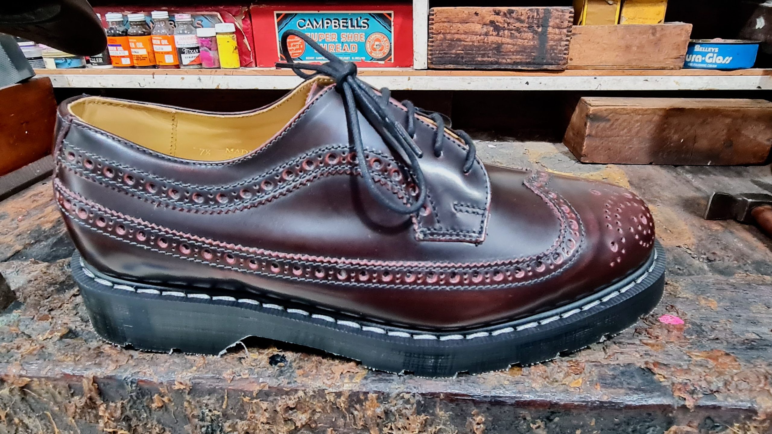 Solovair American Brogue Burgundy Rub-Off Shoe