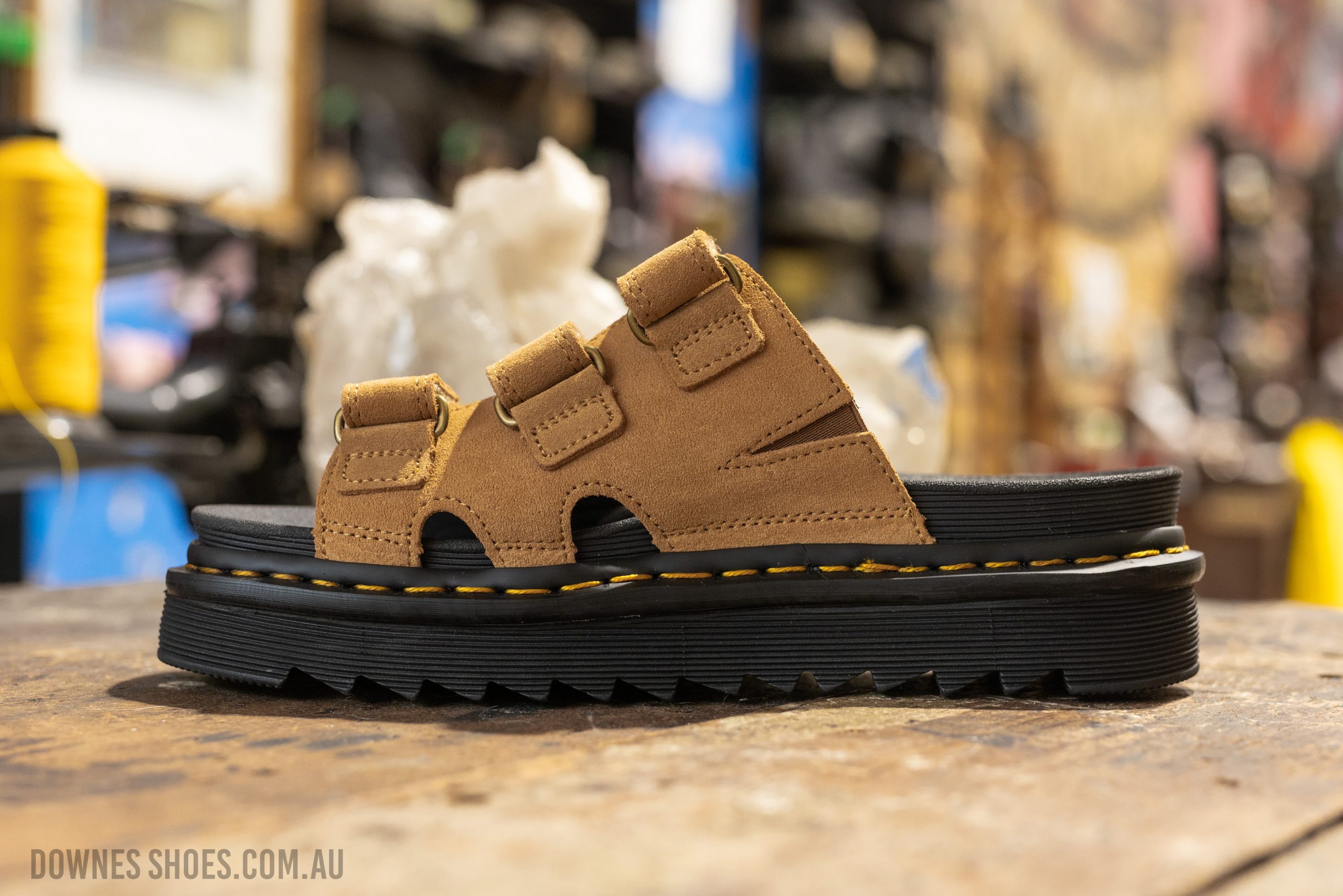 Raine Tan Suede Velcro Slide