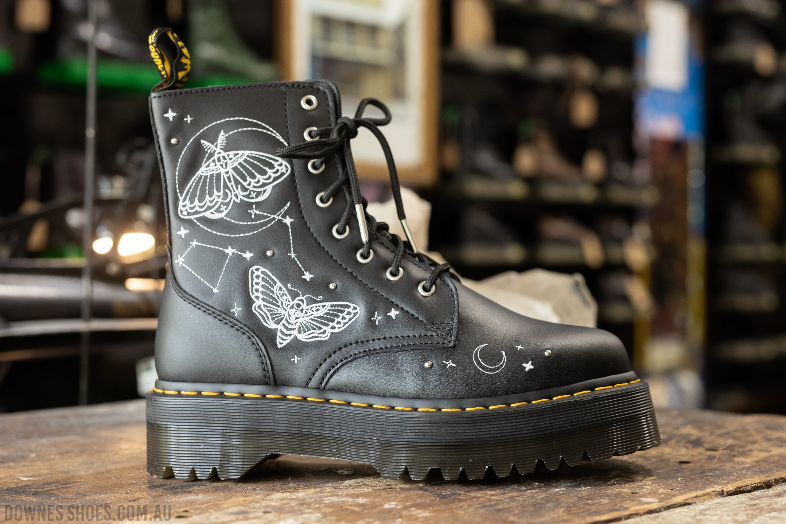 Jadon Celestial Moth Black Platform Boot — Downes