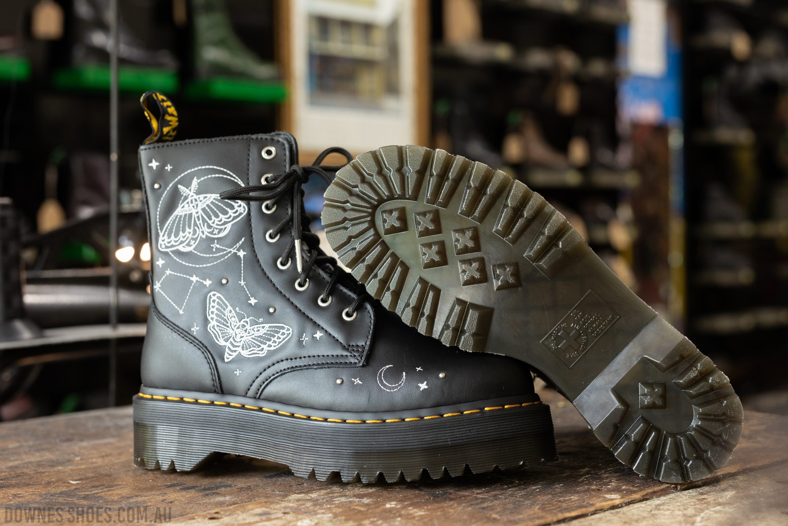 Jadon Celestial Moth Black Platform Boot — Downes