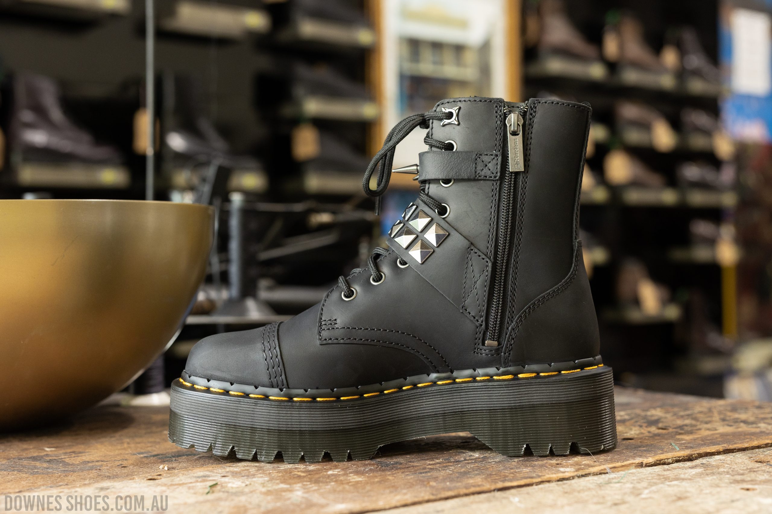 Jadon Spike Burnished Black Pull Up Platform Boot — Downes