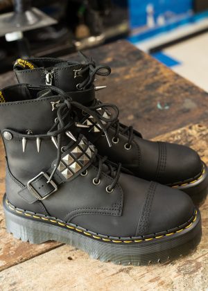 Jadon Spike Burnished Black Pull Up Platform Boot