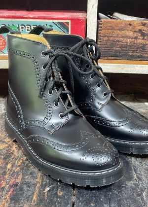 Solovair Black Hi-Shine 6 Eye Derby Brogue Boot