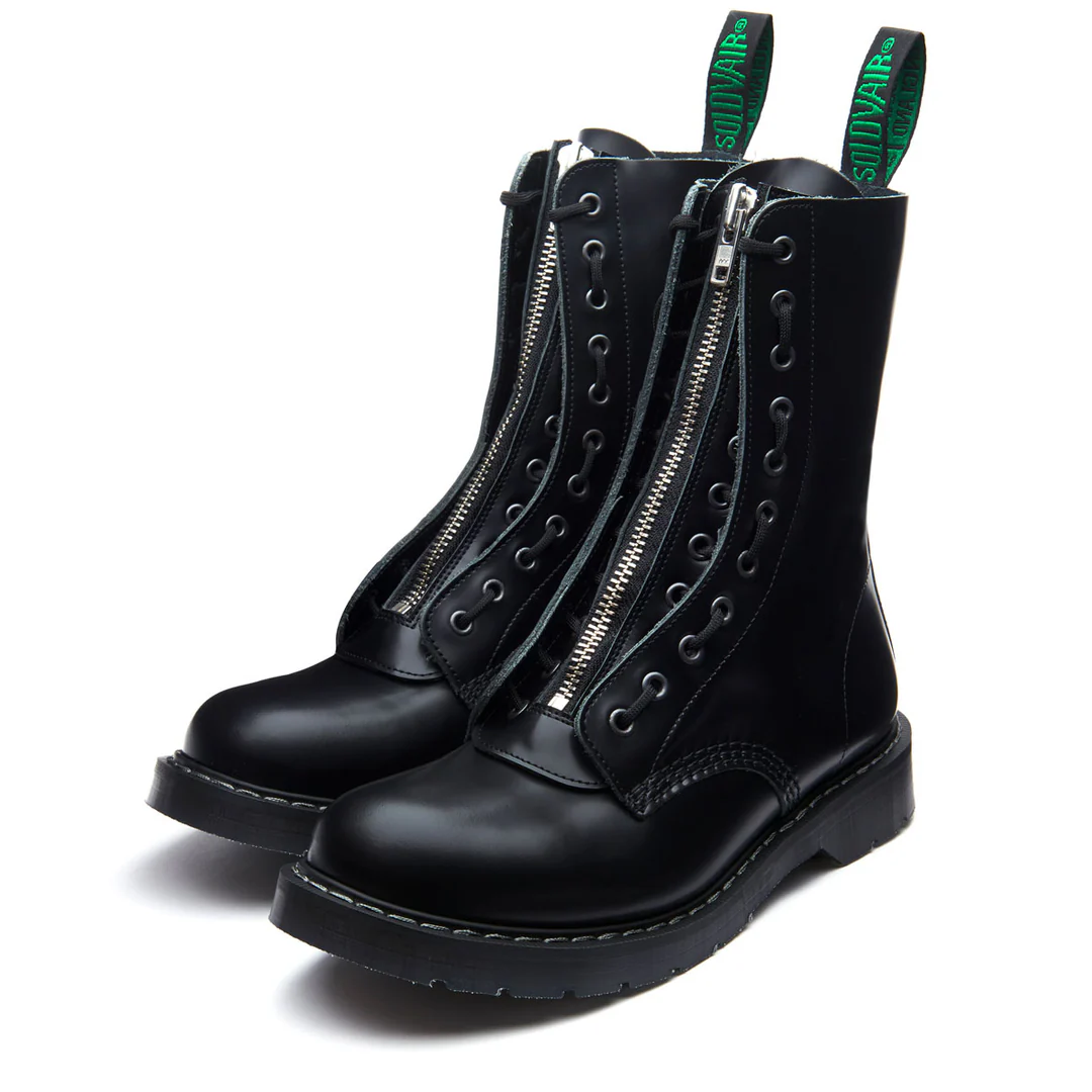 Solovair 11 Eye Zip Guard Black Hi-Shine